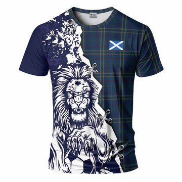 Fermanagh County Ireland Tartan Scottish T-Shirt Angry Lion With Soccer Ball Style