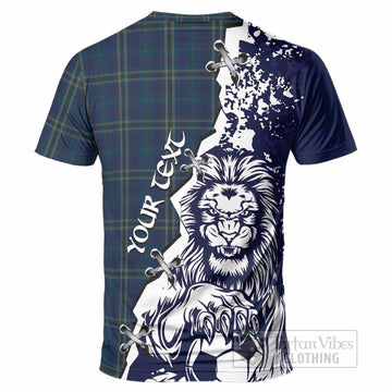 Fermanagh County Ireland Tartan Scottish T-Shirt Angry Lion With Soccer Ball Style