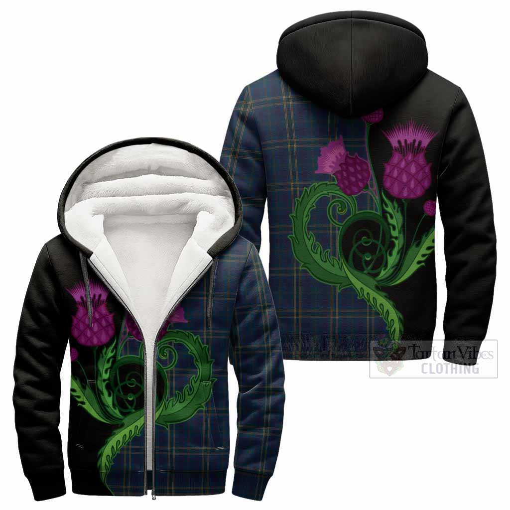 Fermanagh County Ireland Tartan Sherpa Hoodie Traditional Scottish Thistle