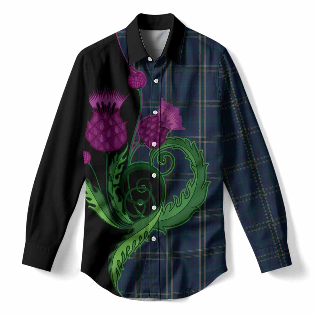 Fermanagh County Ireland Tartan Women Casual Shirt Traditional Scottish Thistle