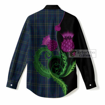 Fermanagh County Ireland Tartan Women Casual Shirt Traditional Scottish Thistle