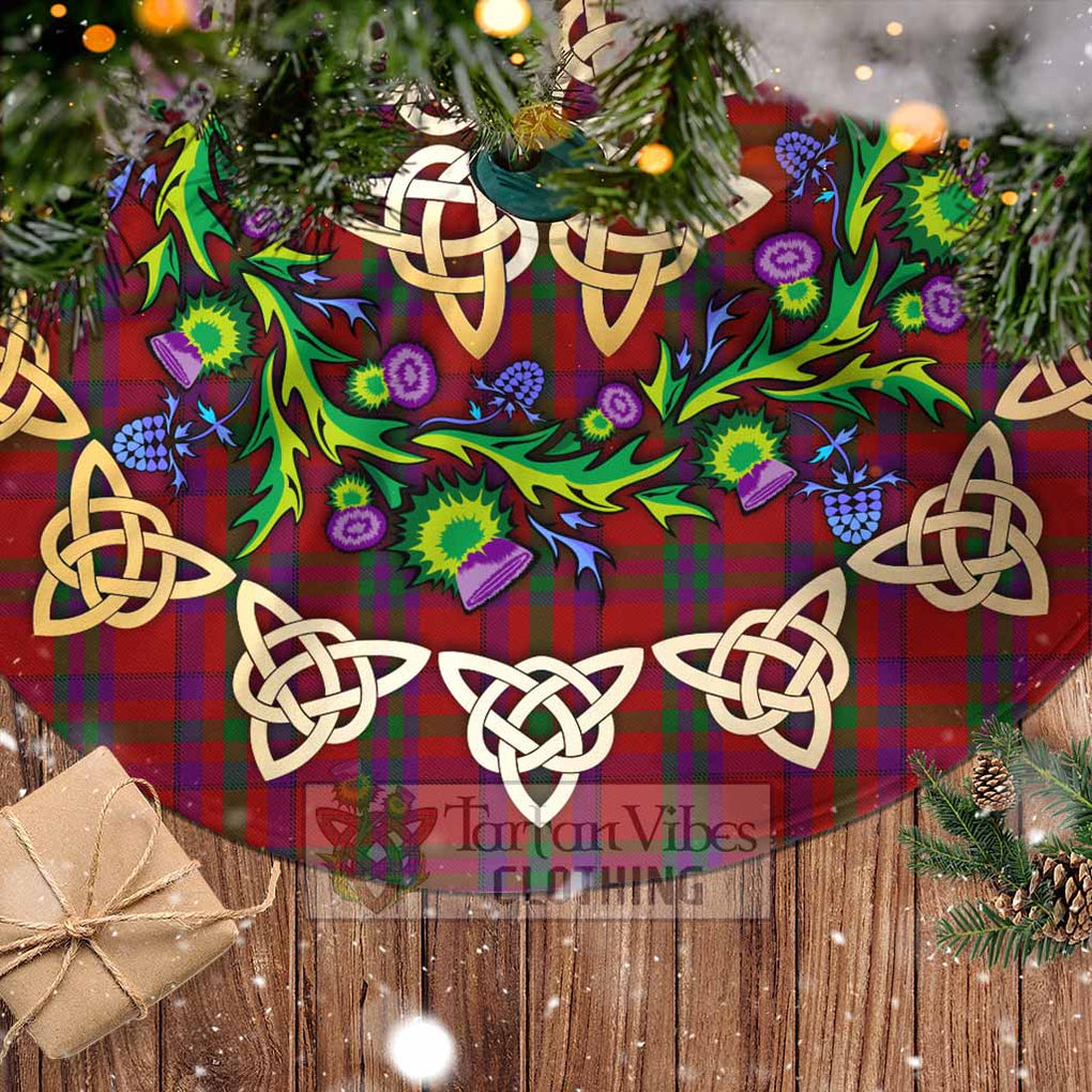 Tartan Vibes Clothing Fiddes Tartan Christmas Tree Skirt with Thistle Celtic Knot Style