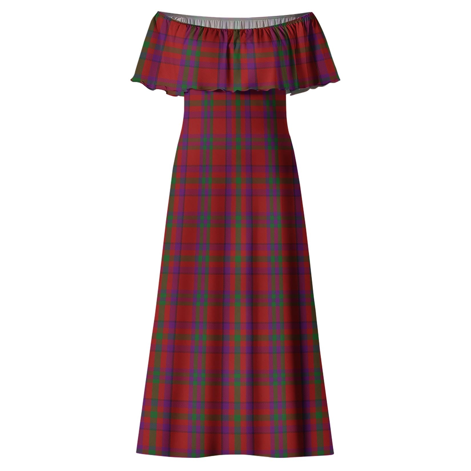 Fiddes Tartan Off Shoulder Long Dress - Tartan Vibes Clothing