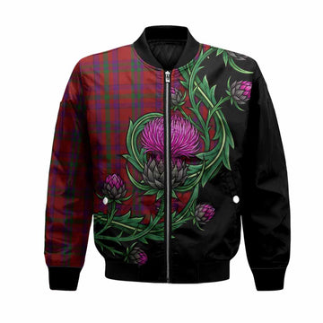 Fiddes Tartan Bomber Jacket Resilient Scottish Thistle Unisex Black - Tartan Vibes Clothing