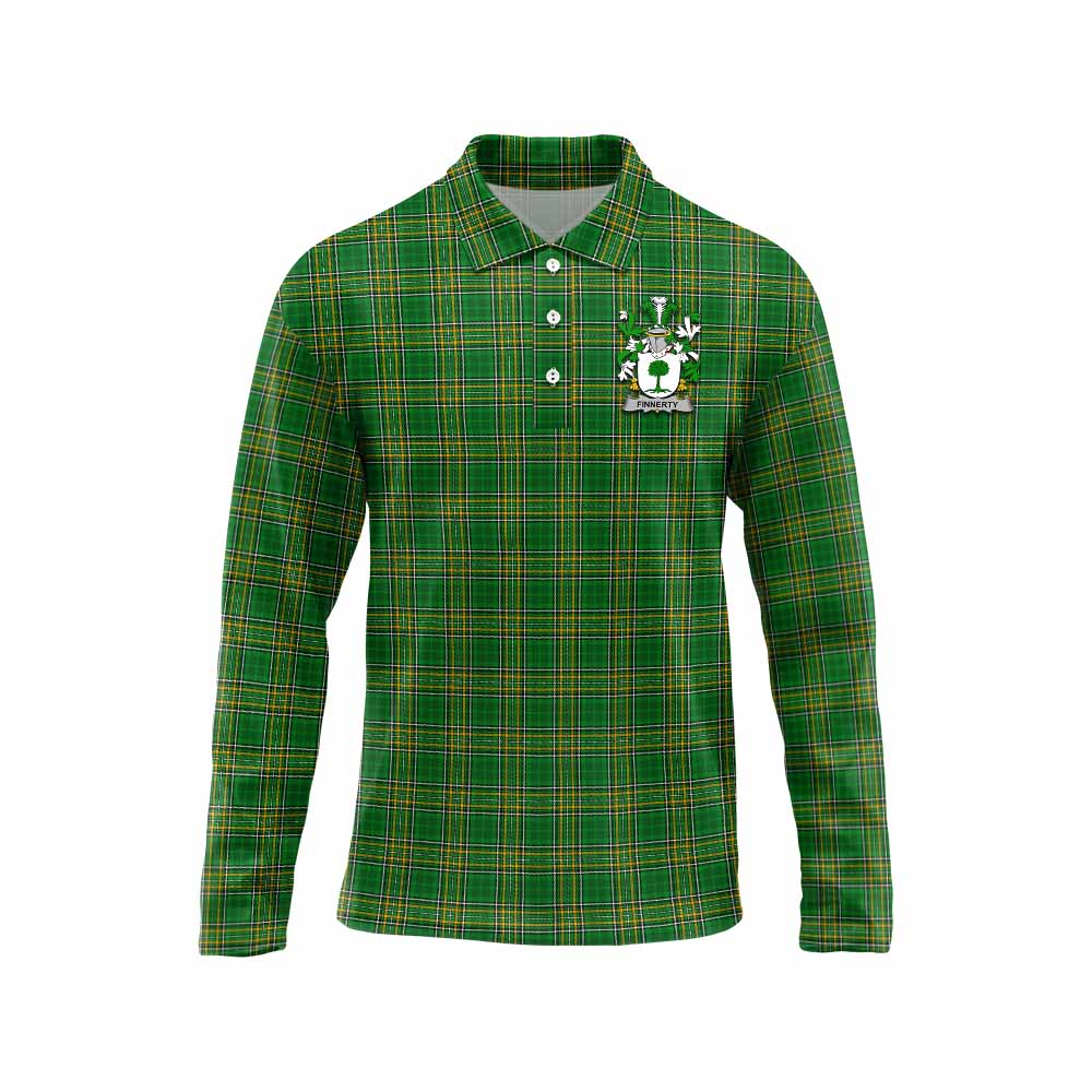 Finnerty Irish Clan Tartan Long Sleeve Polo Shirt with Coat of Arms Unisex - Tartan Vibes Clothing