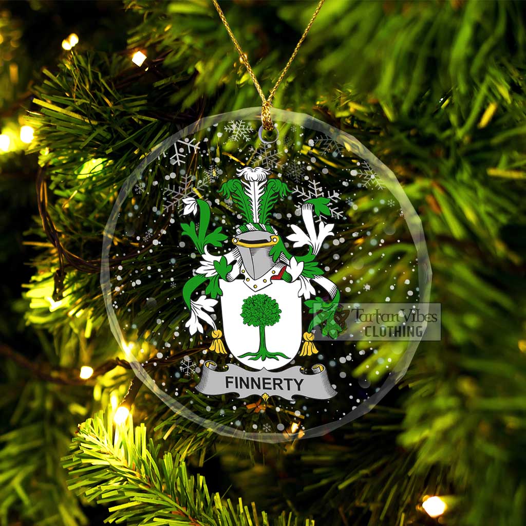 Tartan Vibes Clothing Finnerty Irish Clan Christmas Glass Ornament with Coat of Arms