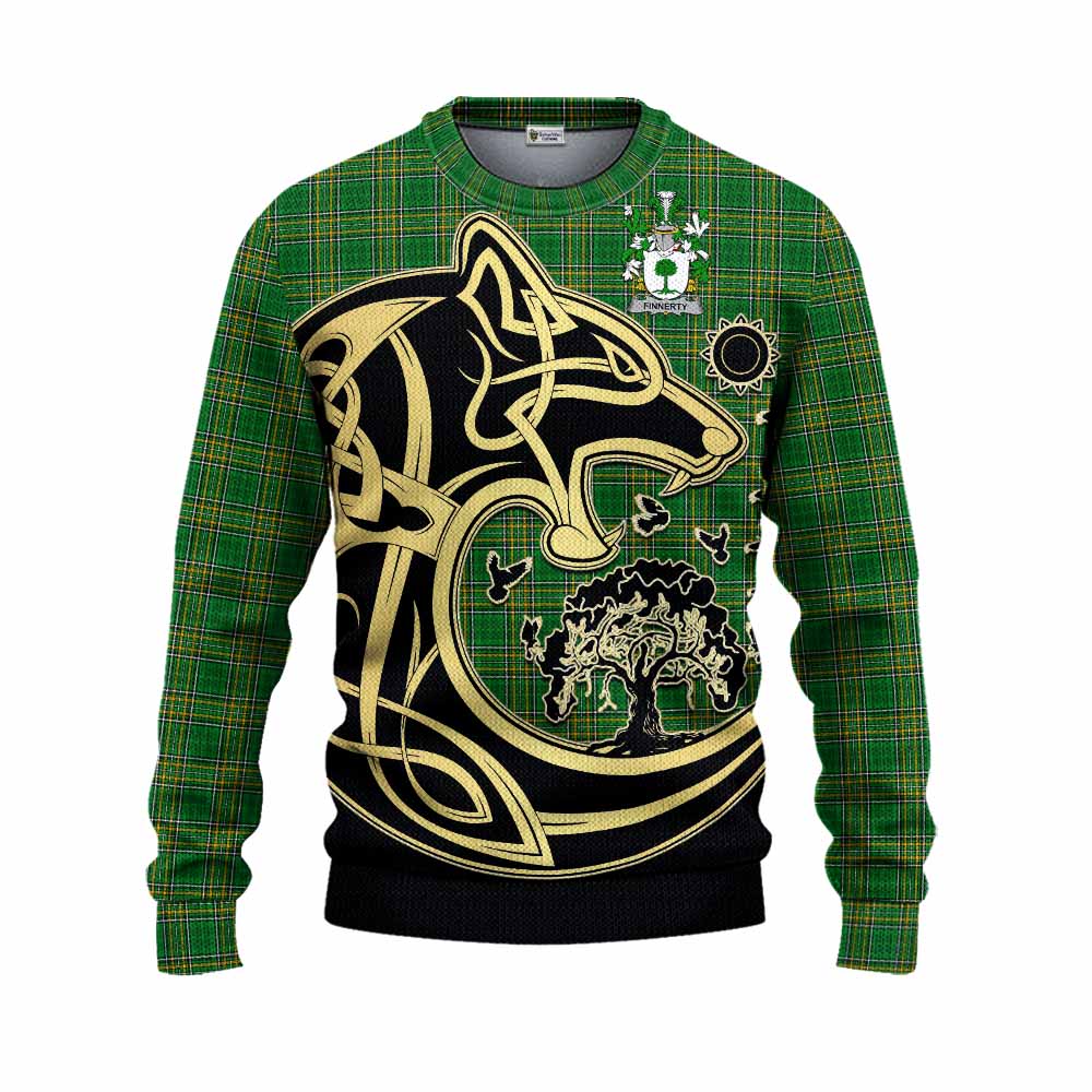Finnerty Irish Tartan Knitted Sweater with Coat of Arms Celtic Wolf Style Unisex - Tartan Vibes Clothing