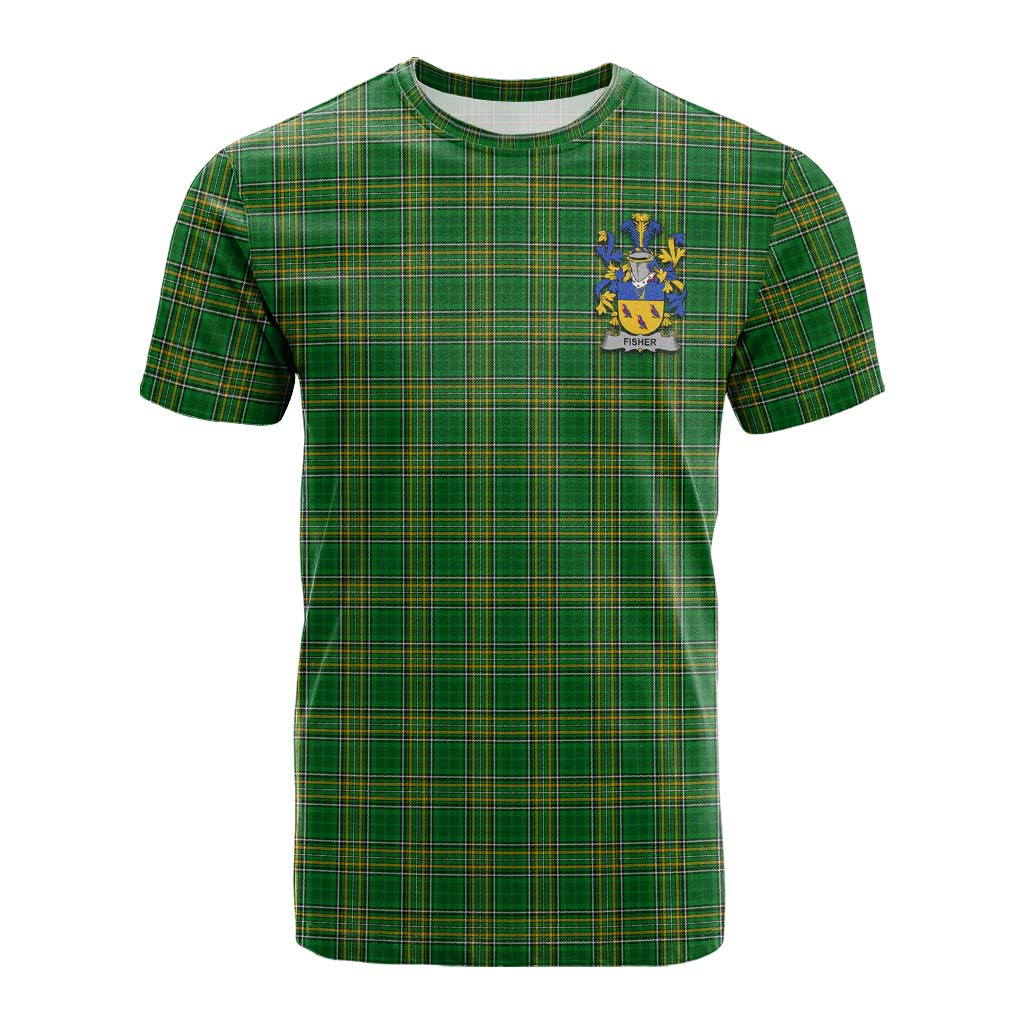 Tartan Vibes Clothing Fisher Irish Clan Tartan Cotton T-shirt with Coat of Arms