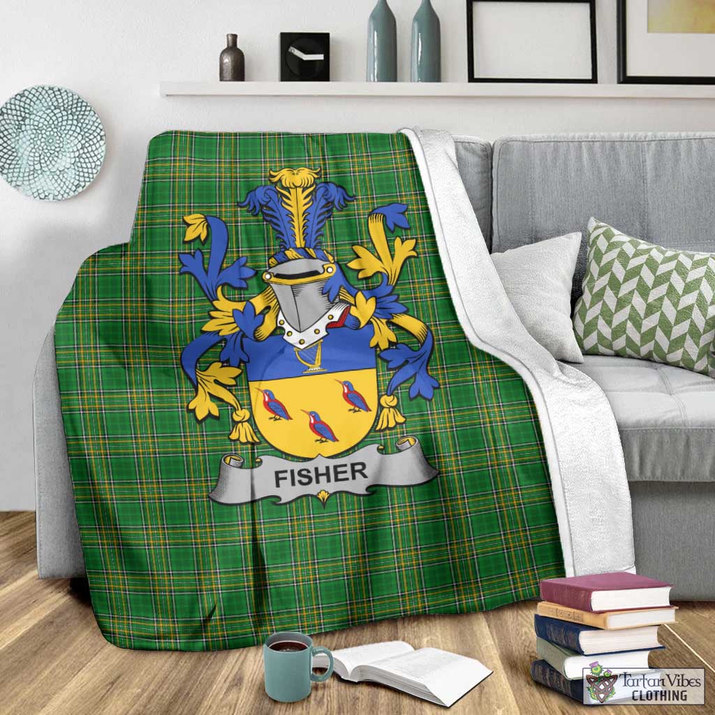 Tartan Vibes Clothing Fisher Irish Clan Tartan Blanket with Coat of Arms