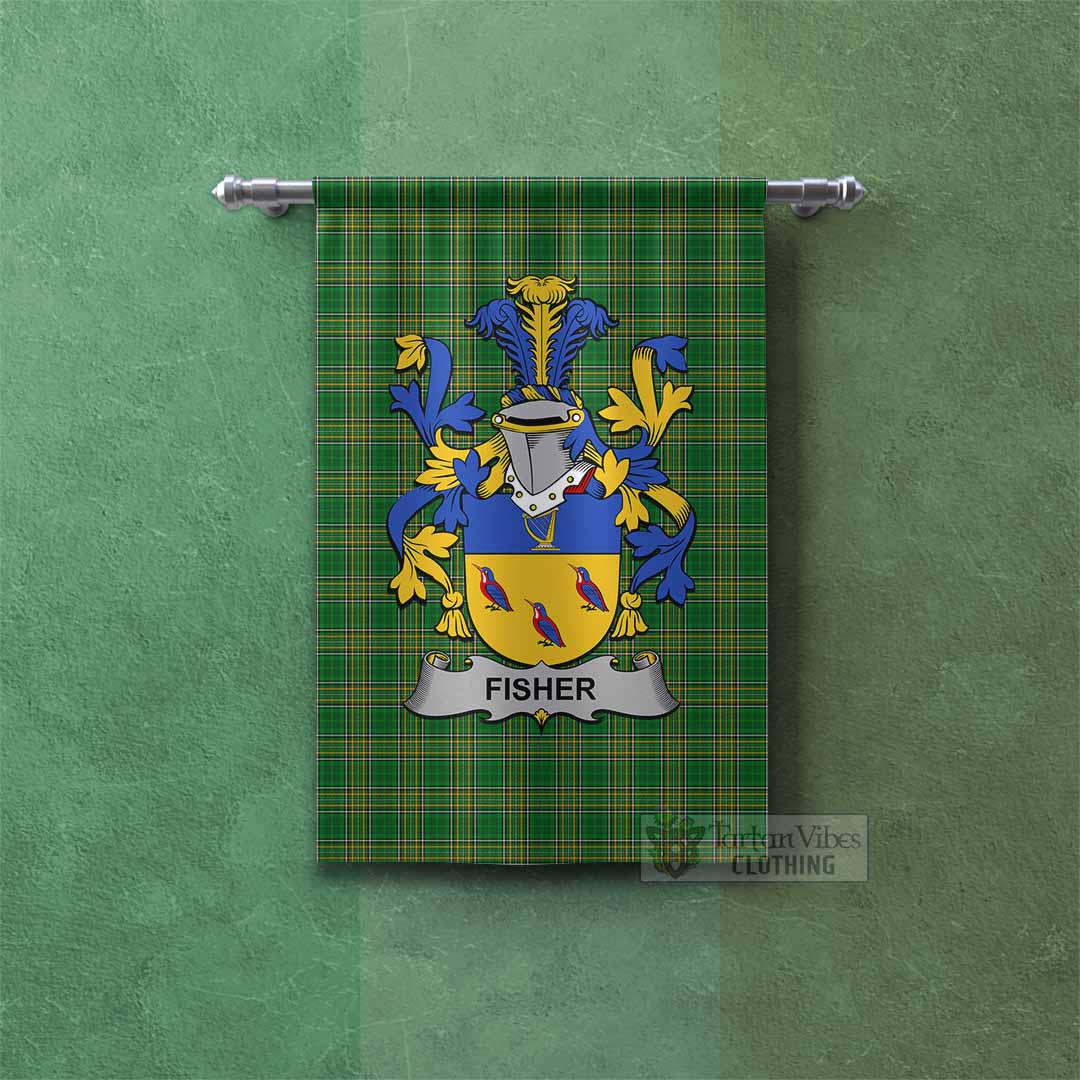 Tartan Vibes Clothing Fisher Irish Clan Tartan Gonfalon, Tartan Banner with Coat of Arms