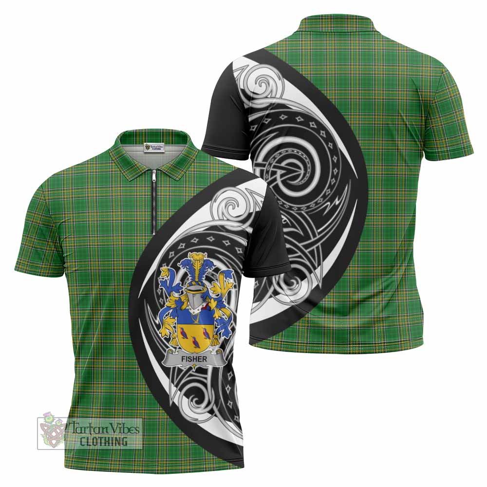 Tartan Vibes Clothing Fisher Irish Clan Zipper Polo Shirt Celtic Circle Style