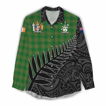 Fitz-Allen Irish Clan Tartan Women's Casual Shirt with Coat of Arms New Zealand Silver Fern Half Style Female - Tartan Vibes Clothing