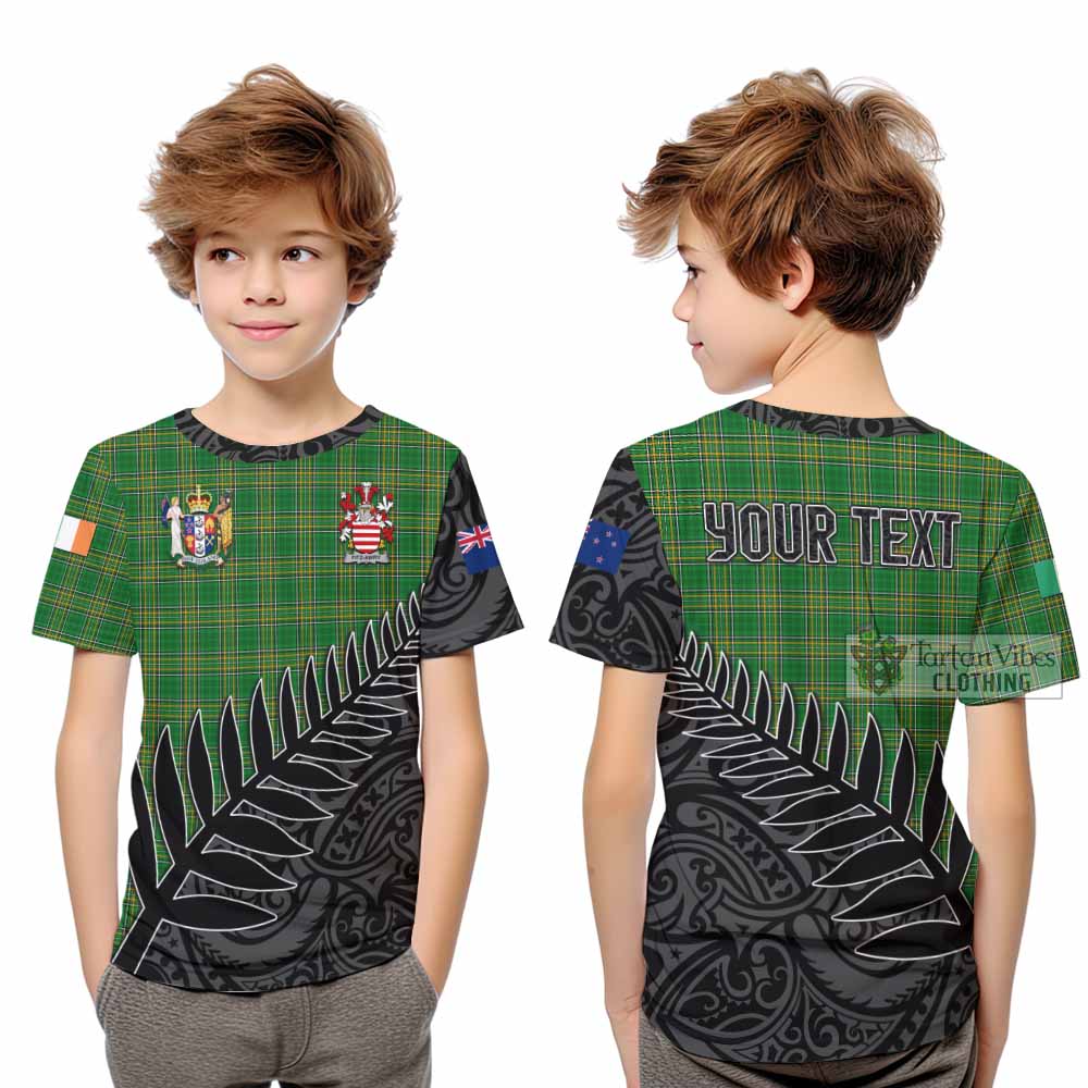 Tartan Vibes Clothing Fitz-Awry Irish Clan Tartan Kid T-Shirt with Coat of Arms New Zealand Silver Fern Half Style