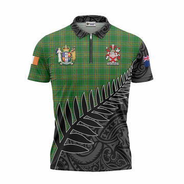 Tartan Vibes Clothing Fitz-Gibbon Irish Clan Tartan Zipper Polo Shirt with Coat of Arms New Zealand Silver Fern Half Style