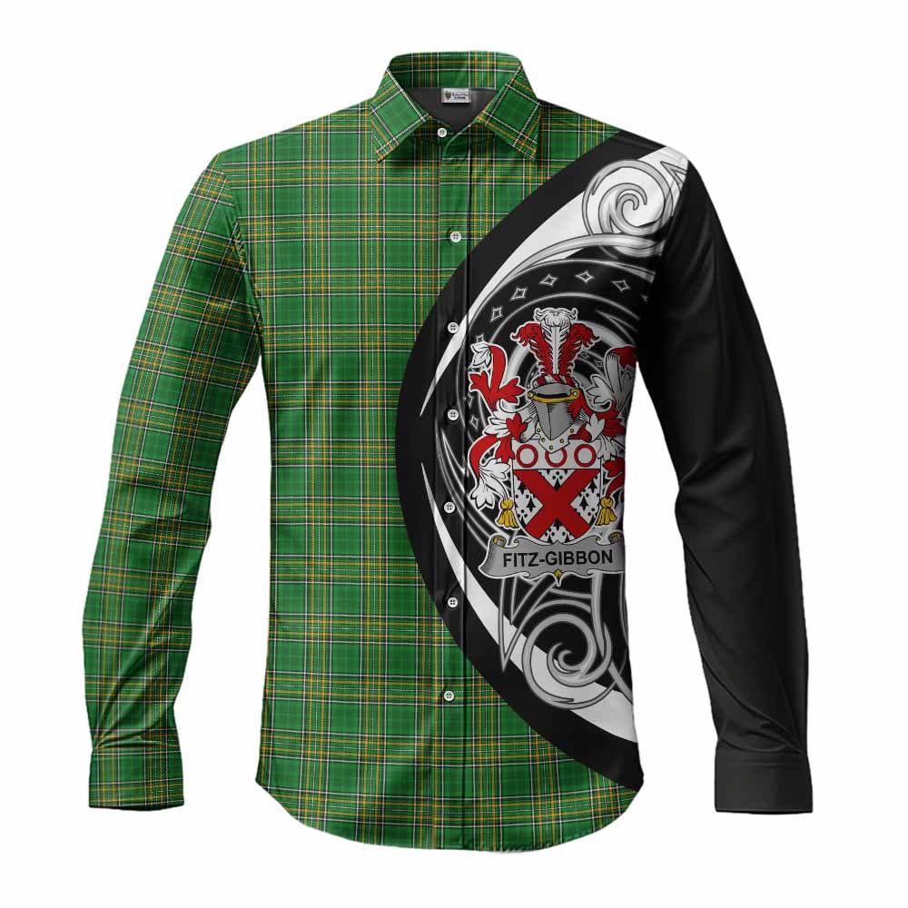 Tartan Vibes Clothing Fitz-Gibbon Irish Clan Long Sleeve Button Shirt Celtic Circle Style