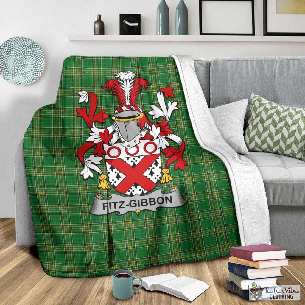 Tartan Vibes Clothing Fitz-Gibbon Irish Clan Tartan Blanket with Coat of Arms
