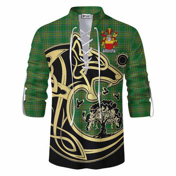 Fitz-Harris Irish Tartan Ghillie Kilt Shirt with Coat of Arms Celtic Wolf Style Men - Tartan Vibes Clothing
