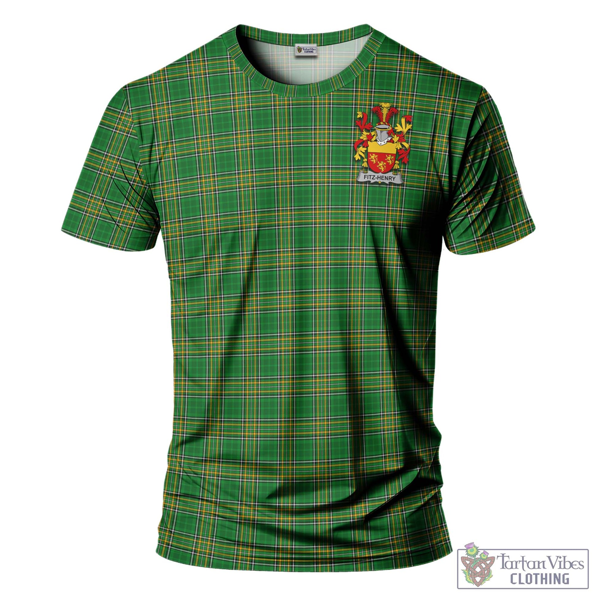 Tartan Vibes Clothing Fitz-Henry Ireland Clan Tartan T-Shirt with Family Seal