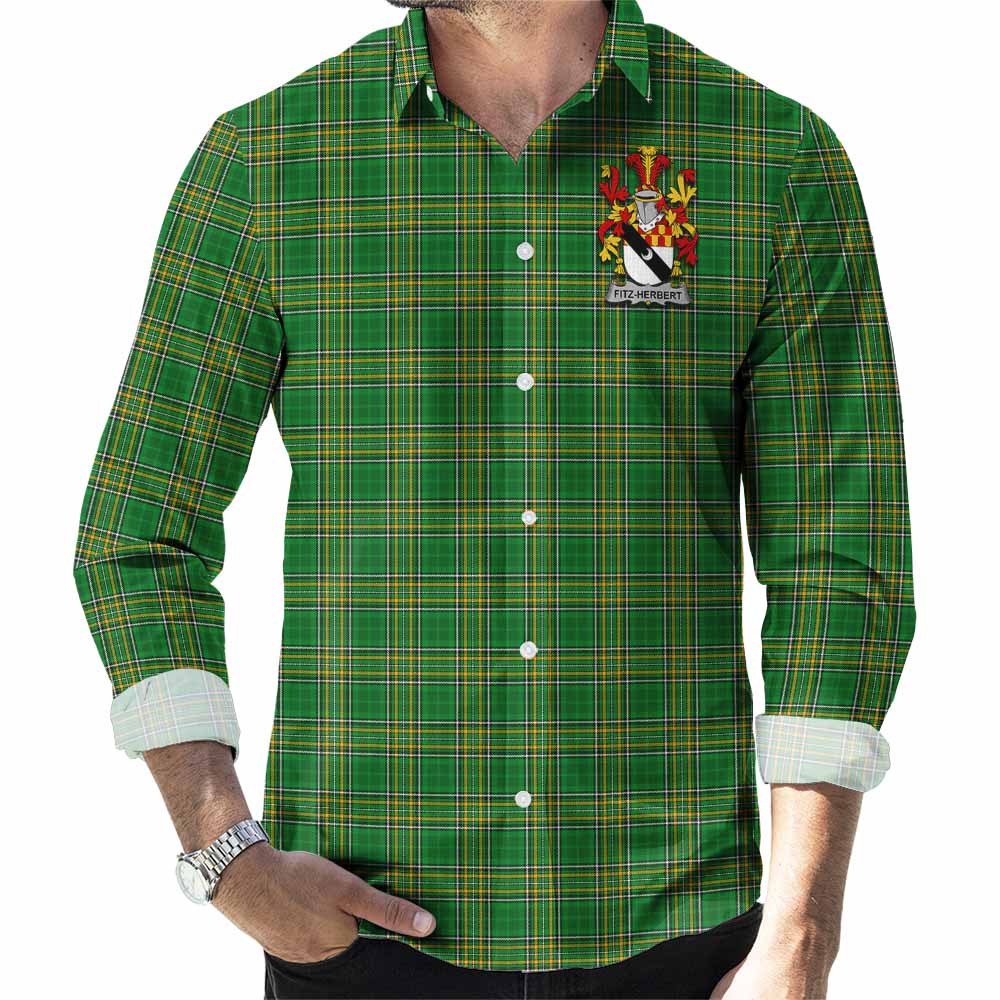Fitz-Herbert Irish Clan Tartan Long Sleeve Button Up with Coat of Arms Men's Shirt - Tartan Vibes Clothing