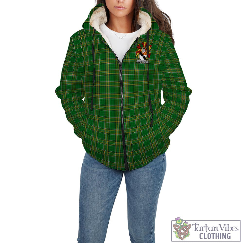 Fitz-Herbert Irish Clan Tartan Sherpa Hoodie with Coat of Arms - Tartan Vibes Clothing