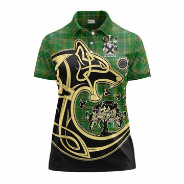 Fitz-Maurice Irish Tartan Women's Polo Shirt with Coat of Arms Celtic Wolf Style Women - Tartan Vibes Clothing