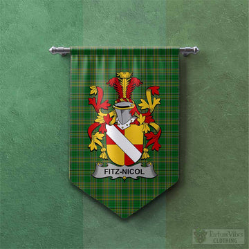 Fitz-Nicol Irish Clan Tartan Gonfalon, Tartan Banner with Coat of Arms