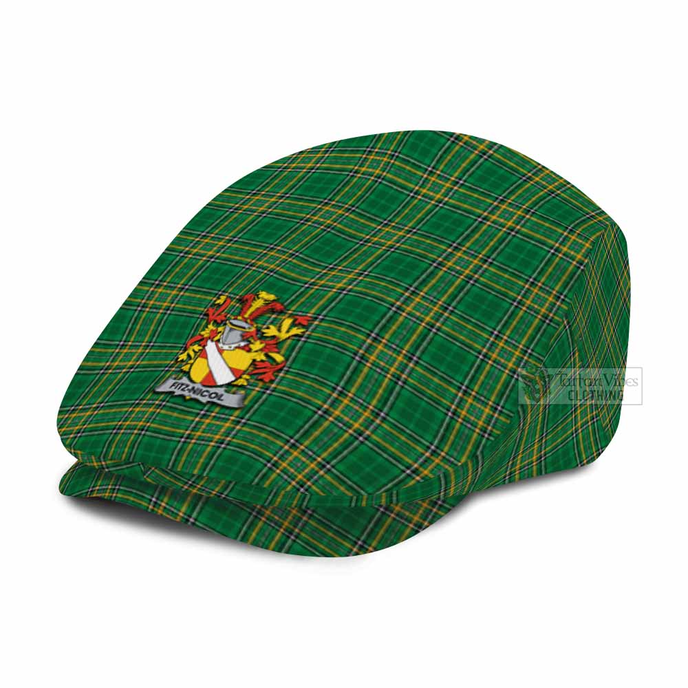 Fitz-Nicol Irish Clan Tartan Jeff Cap, Tartan Flat Cap with Coat of Arm - Tartan Vibes Clothing