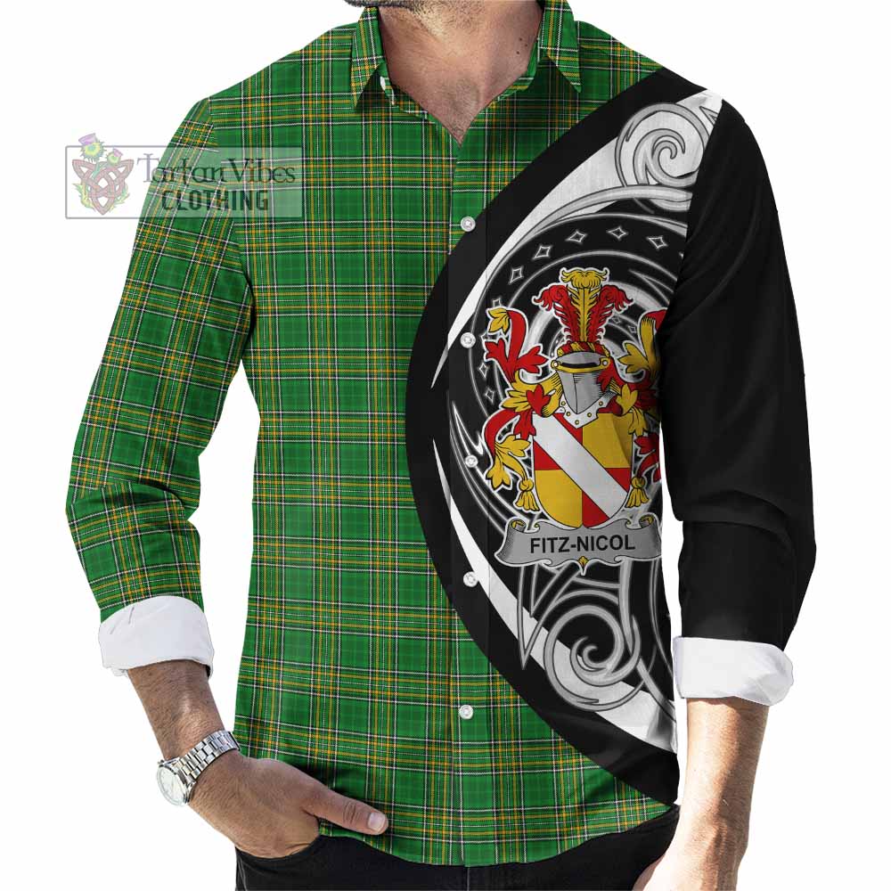 Tartan Vibes Clothing Fitz-Nicol Irish Clan Long Sleeve Button Shirt Celtic Circle Style