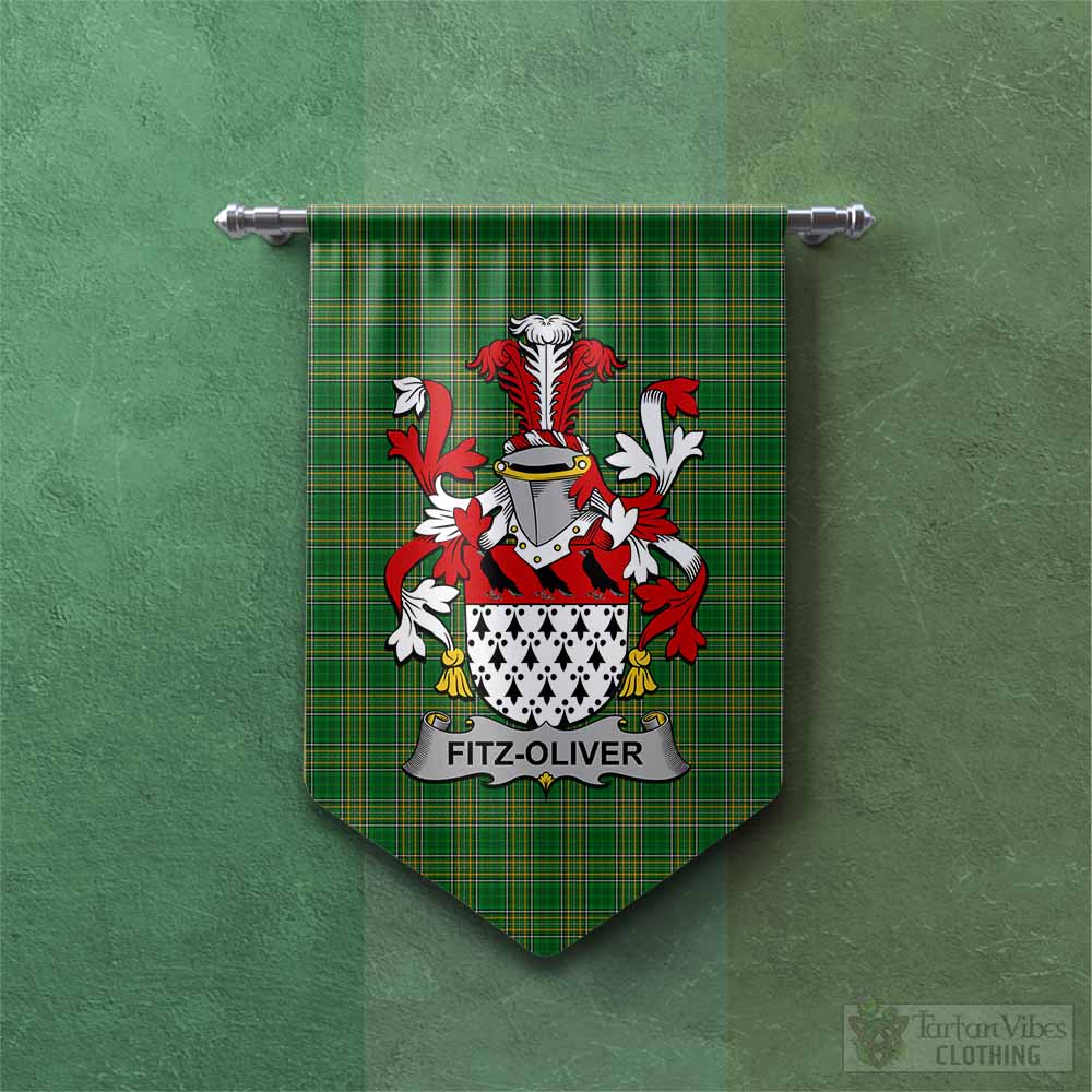 Tartan Vibes Clothing Fitz-Oliver Irish Clan Tartan Gonfalon, Tartan Banner with Coat of Arms