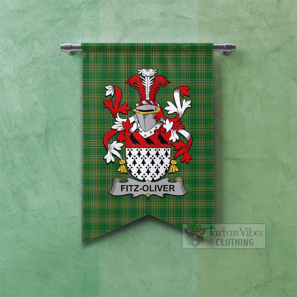 Tartan Vibes Clothing Fitz-Oliver Irish Clan Tartan Gonfalon, Tartan Banner with Coat of Arms