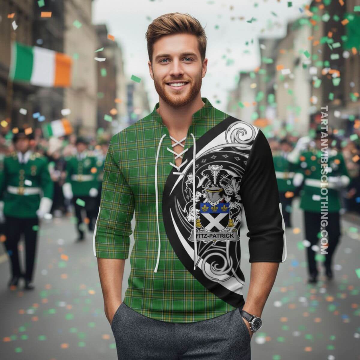 Fitz-Patrick Irish Clan Ghillie Kilt Shirt Celtic Circle Style