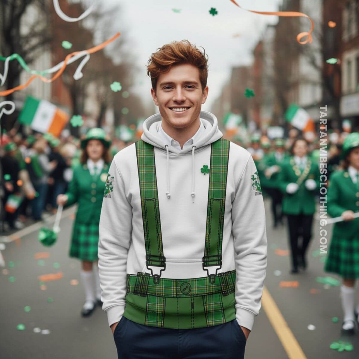 Fitz-Patrick Irish Crest Tartan Hoodie Lederhosen Costume Style