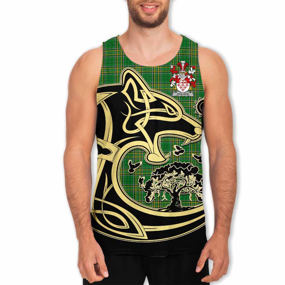 Fitz-Roe Irish Tartan Men's Tank Top with Coat of Arms Celtic Wolf Style Men - Tartan Vibes Clothing