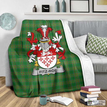 Tartan Vibes Clothing Fitz-Roe Irish Clan Tartan Blanket with Coat of Arms