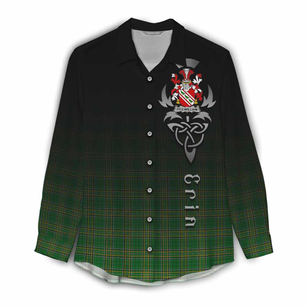 Tartan Vibes Clothing Fitz-William Irish Clan Women's Casual Shirt with Coat of Arms Erin Go Bragh Celtic Inspired