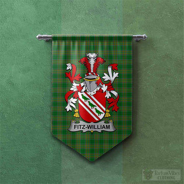 Fitz-William Irish Clan Tartan Gonfalon, Tartan Banner with Coat of Arms
