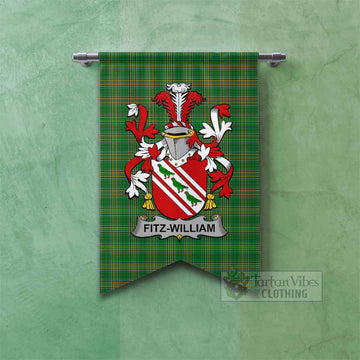 Fitz-William Irish Clan Tartan Gonfalon, Tartan Banner with Coat of Arms