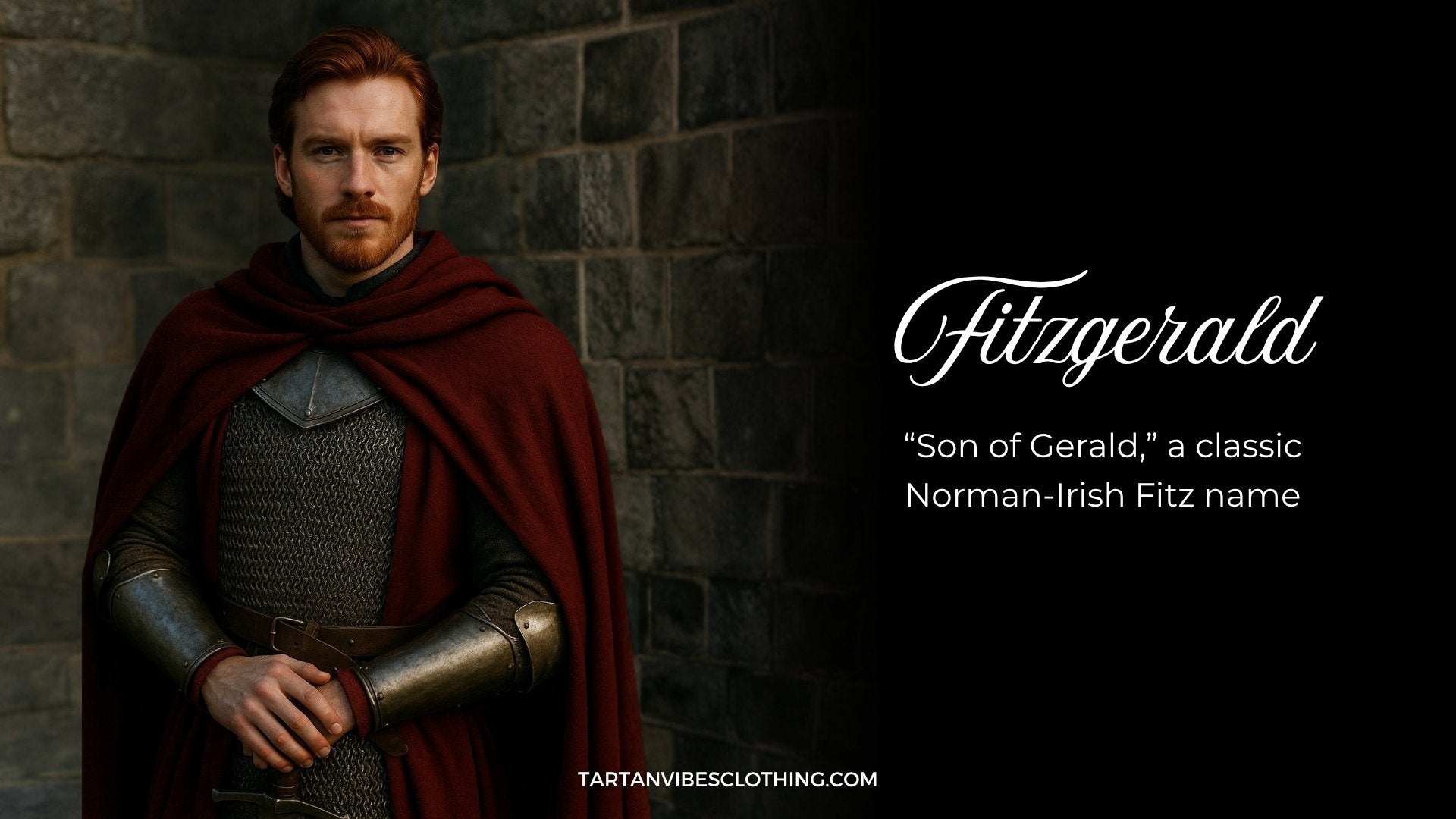 Armored man in red cloak symbolizing the Fitzgerald clan, a Norman-Irish lineage meaning “son of Gerald”
