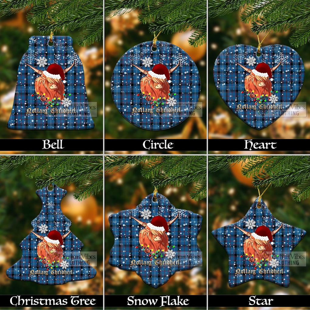 Fitzgerald Tartan Christmas Ceramic Ornaments with Twinkle Highland Cattle Ceramic - Tartan Vibes Clothing