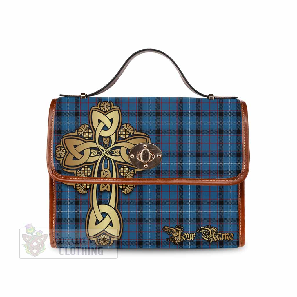 Tartan Vibes Clothing Fitzgerald Tartan Waterproof Canvas Bag Golden Thistle Celtic Cross Style