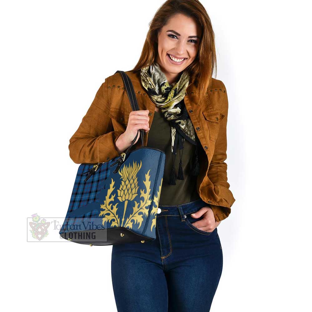 Fitzgerald Tartan Leather Tote Bag Gold Thistle Style - Tartan Vibes Clothing