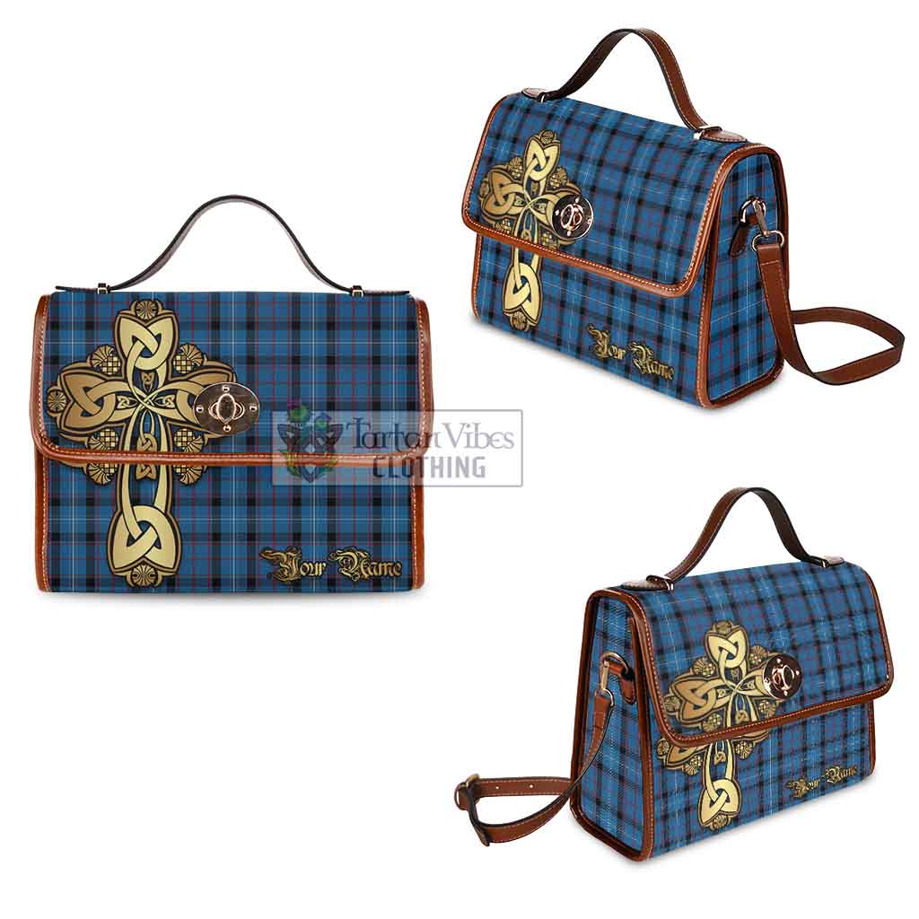 Tartan Vibes Clothing Fitzgerald Tartan Waterproof Canvas Bag Golden Thistle Celtic Cross Style