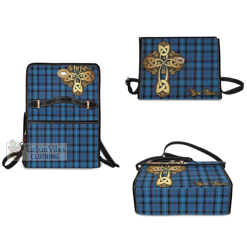 Tartan Vibes Clothing Fitzgerald Tartan Waterproof Canvas Bag Golden Thistle Celtic Cross Style