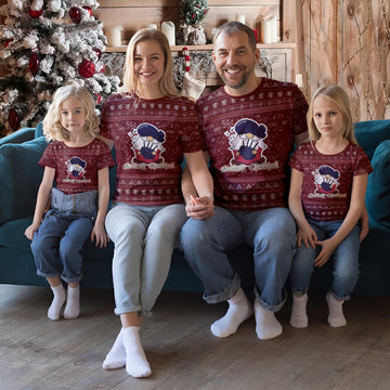 Fitzgerald Hunting Clan Christmas Family T-Shirt with Funny Gnome Playing Bagpipes