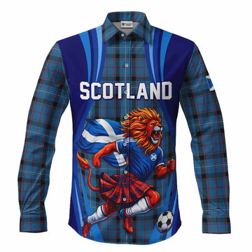 Fitzgerald Scotland Football Tartan Long Sleeve Button Shirts Lion Mascot Go Scottish Men's Shirt S - Tartan Vibes Clothing