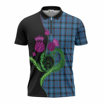Fitzgerald Tartan Zipper Polo Shirt Traditional Scottish Thistle