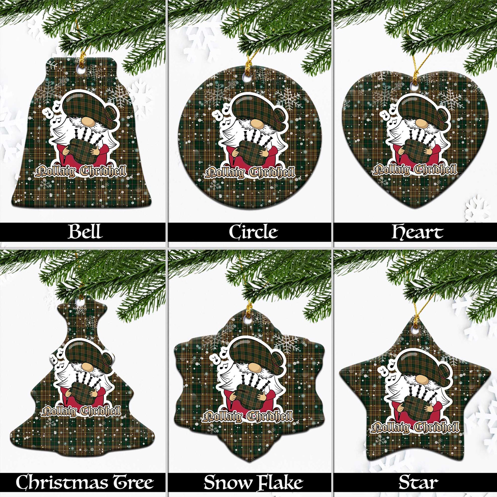 Fitzsimmons Tartan Christmas Ceramic Ornaments with Scottish Gnome Playing Bagpipes Ceramic - Tartan Vibes Clothing