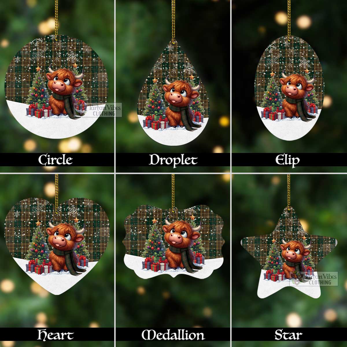 Fitzsimmons Tartan Christmas Aluminium Ornament with Adorable Highland Coo Aluminium - Tartan Vibes Clothing