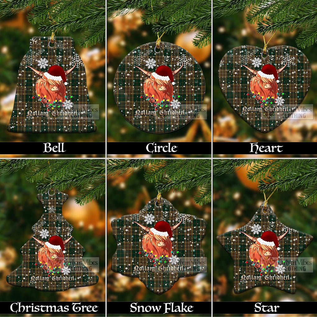 Fitzsimmons Tartan Christmas Ceramic Ornaments with Twinkle Highland Cattle Ceramic - Tartan Vibes Clothing