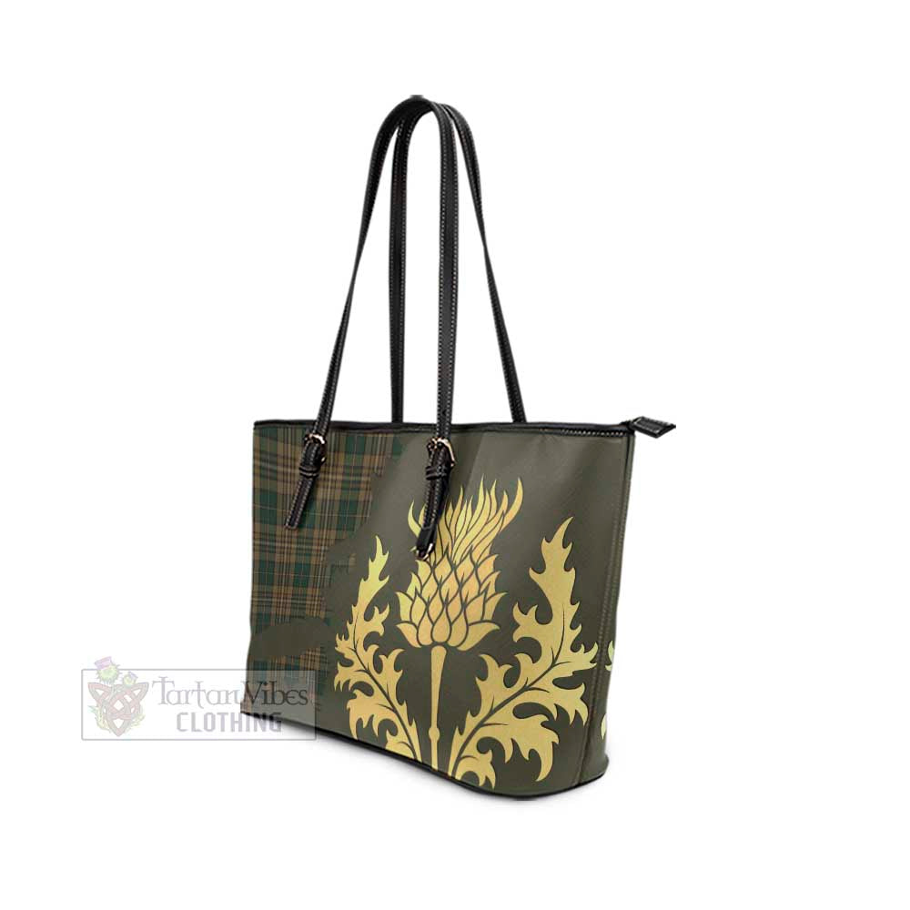 Fitzsimmons Tartan Leather Tote Bag Gold Thistle Style - Tartan Vibes Clothing
